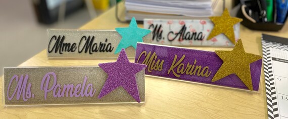 Acrylic Desk Name Plate Personalised plaque Add any text Teachers class 