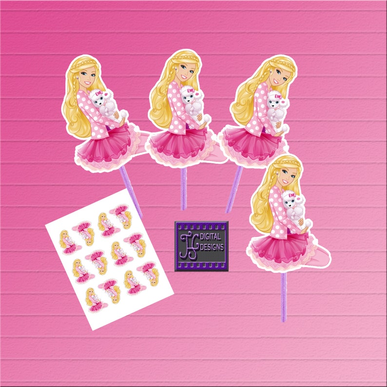 Barbie and Puppy Cupcake Toppers Digital File Only Barbie and Puppy Cupcake Toppers Digital File Only