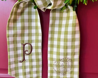 Cinta personalizada para corona de pavo, decoración otoñal de cuadros verdes