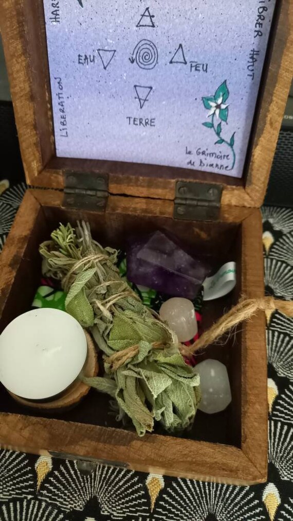Coffret de Méditation Améthyste Sélénite Bougie Sauge Fumigation Rituel