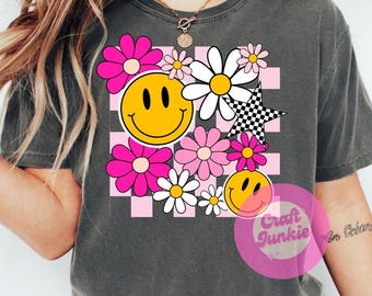 Groovy Floral Smiley PNG, Retro Girl Design (Digital Download)