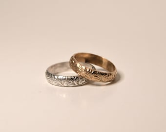 Bande florale empilable || Gold filled et argent sterling