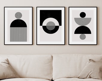 Set of 3 Black and White Wall Art | Monochrome Abstract Prints | Geometric Abstract Art | Black and White Prints | Modern Posters