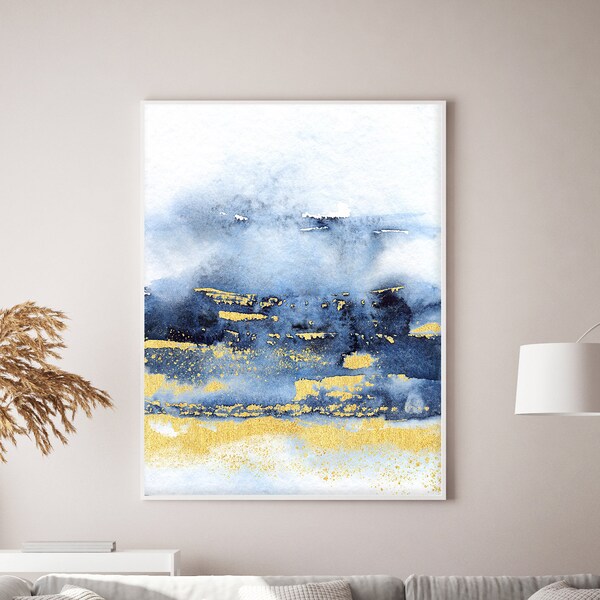 Navy Yellow Wall Art Etsy UK