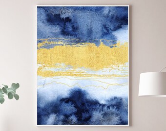 Instant Download Blue Watercolor and Gold Night Sky Art - Etsy