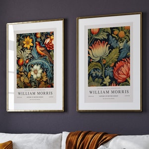 Set of 2 William Morris Prints, William Morris Exhibition Print, William Morris Poster, Vintage Wall Art, Textiles Art, Bird Art Poster