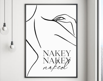 Nakey Nakey Naked Print | Black And White | Sketch Art | Line Drawing Print | Minimal Art | Romantic Bathroom Print |Romantic Bedroom Print