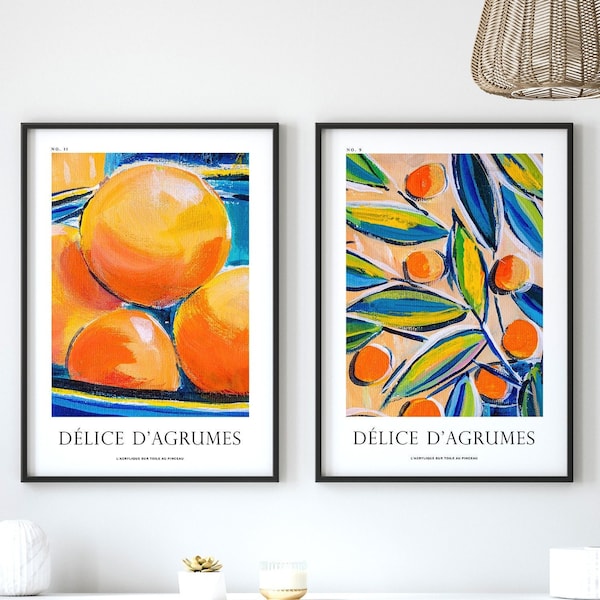Orange Kitchen Decor, Orange Kitchen Art, Orange and Blue Kitchen Prints, Colourful Kitchen Art, Orange Kitchen Accessories, Fruit Art Print