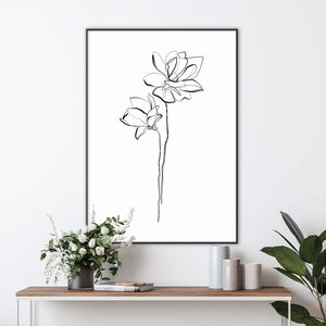 One Line Flower Minimalist Art Floral Black and White Print - Etsy