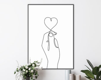 Heart in Hands Print | Simple Home Decor | One Line Drawing Print | Sketch Art | Minimalist Art |Modern Art Gallery Wall Prints Collage Wall