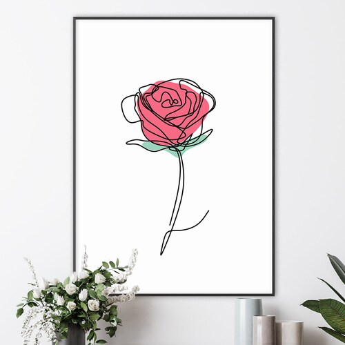 Enchanted Rose Print Beauty And The Beast Print One Line Etsy