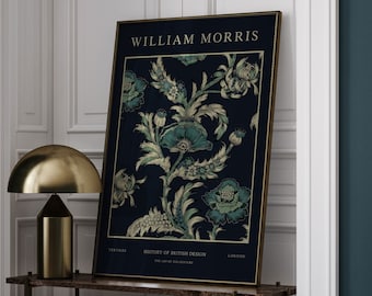 William Morris Print, William Morris Exhibition Print, William Morris Poster, Vintage Wall Art, Textiles Art, Vintage Poster Navy Blue Print
