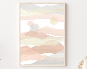 Pastel Wall Art | Pastel Prints | Abstract Wall Art | Abstract Art | Abstract Print | Pale Pink Art | Blush Pink Wall Art Watercolour Shapes