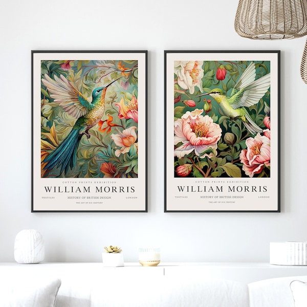 Set of 2 William Morris Prints, William Morris Exhibition Print, William Morris Poster, Vintage Wall Art, Textiles Art, Hummingbird Art