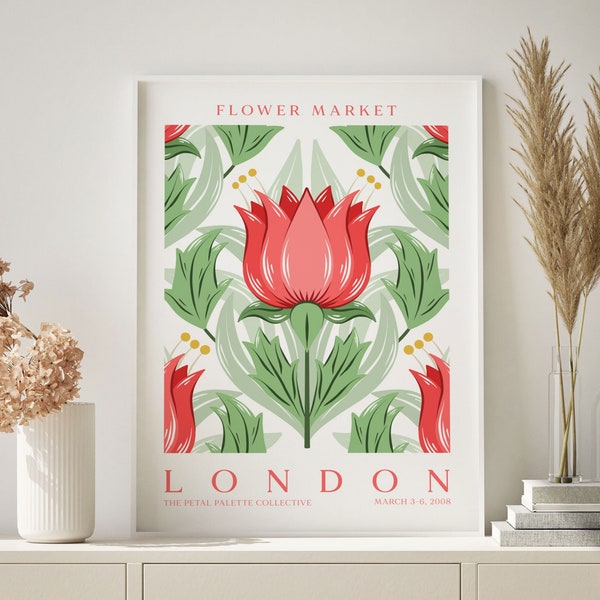 Flower Market Print, Botanical Wall Art, Floral Decor Posters, London Poster, Vintage Flower Exhibition Poster, Flower Market Print