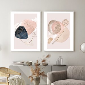 Pink Gold Cream Navy Wall Art Abstract Wall Art Abstract Etsy