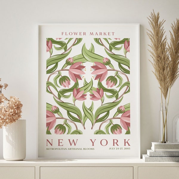 New York Flower Market Print, Botanical Wall Art, Floral Decor Posters, New York Poster, Vintage Flower Exhibition Poster, Flower Market