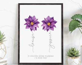 Personalised Friendship Print | Purple Best Friend Gift | Bestie Gifts | Purple Aster Flower Print | September Birthday Gift for Her