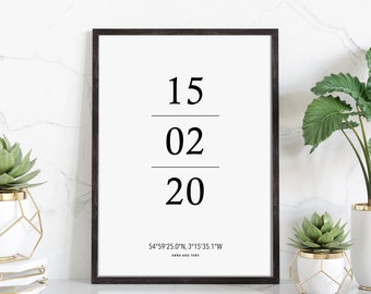 Personalised Date Print | GPS Coordinates Gift | Couples Gift | Girlfriend Gift | Wedding Art | Latitude Longitude Sign | Coordinates Print