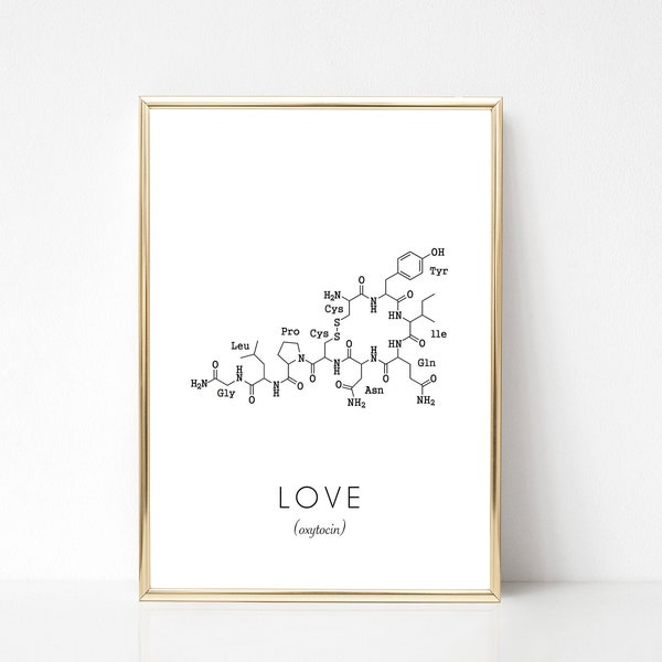 Love Print | Love Molecule Print | Oxytocin Molecule | Science Poster | Chemistry Print | Science Wall Decor | Minimalist | Biology Print