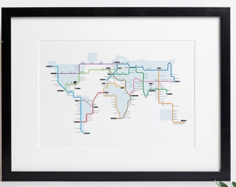 World Map as a Tube Metro Subway System | Art Print