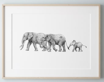 Elefanten Druck | Elefanten Familie Druck | Elefant-Kinderzimmer-Wand-Kunst | Safari Tier Print | Elefant-Kinderzimmer-Druck-Babyparty-Geschenk