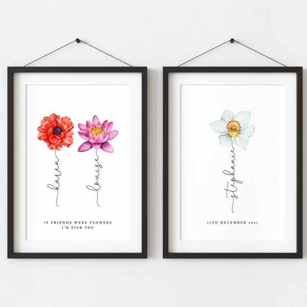 Personalised Birth Flower Print | Birth Flower Gift | Birthday Flower Print | Birthday Flower Gift | Friendship Print | Best Friend Gift