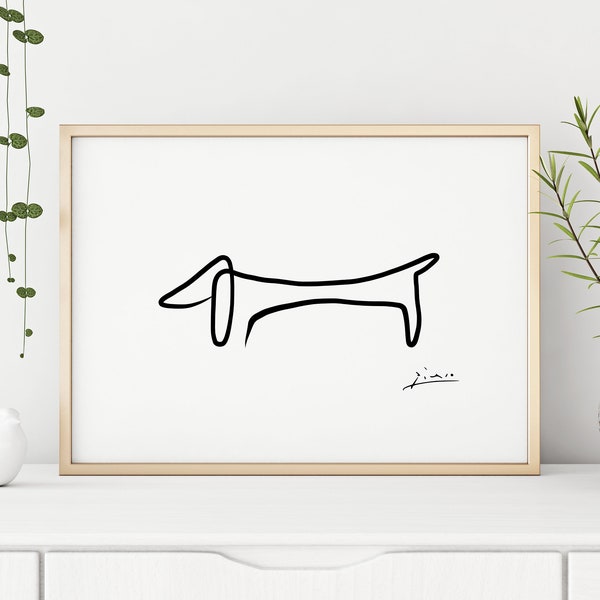 Pablo Picasso | Impression chien saucisse | Art mural teckel | Impression minimaliste de Picasso | Art mural affiche jet d'encre | Surréalisme Cubisme | Imprimé chien