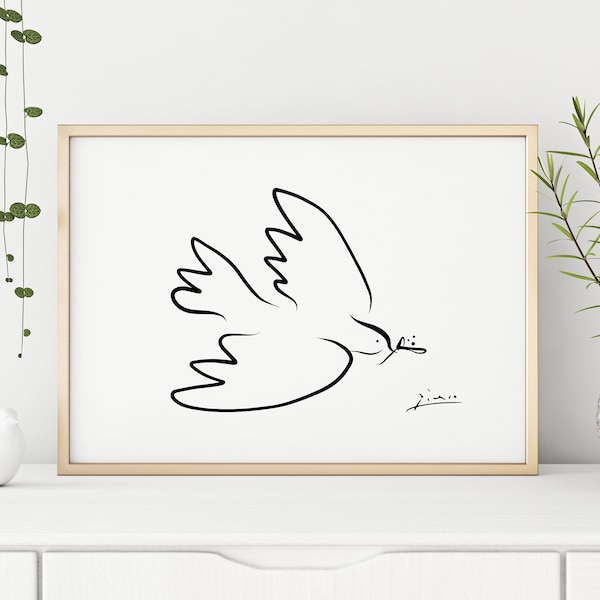 Pablo Picasso | Flying Bird Print | Bird Wall Art | Minimalist Picasso Print | Giclee Poster Wall Art | Surrealism Cubism | Bird Art