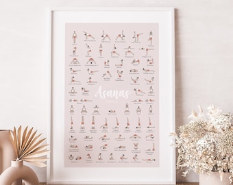 Yoga Poses Poster | Yoga Art | Yoga Print | Yoga Gifts | Yoga Signs | Asana Poster | Fitness Wall Decal | Yoga Decor | Gym Art | Pilates