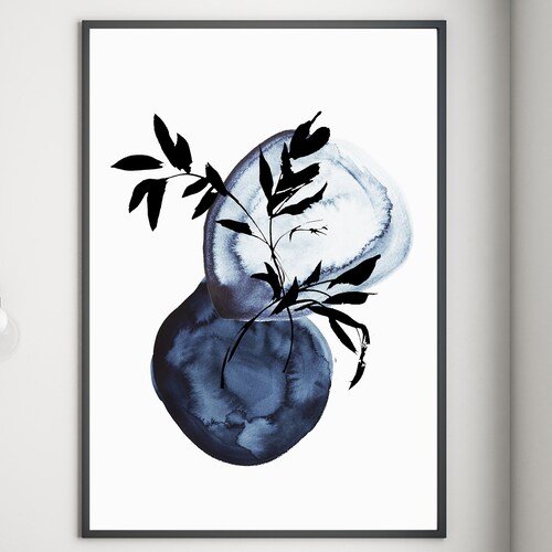 Japanese Abstract Vase Art Prints Navy Blue Wall Art Etsy