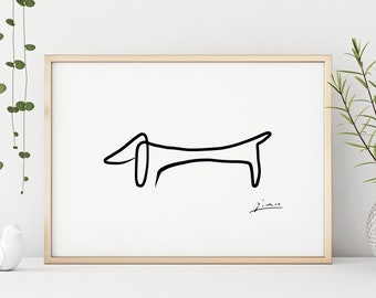 Pablo Picasso | Sausage Dog Print | Dachshund Wall Art | Minimalist Picasso Print | Giclee Poster Wall Art | Surrealism Cubism | Dog Print