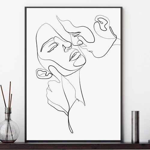 Romantic Line Art Print Couple Line Drawing Print Etsy
