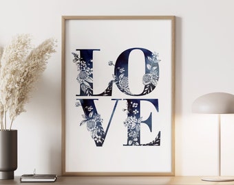 LOVE Print | Navy Blue Home Print | Navy Home Decor | Blue Wall Print | Dorm Print | Navy Wall Art | Blue Bedroom Print | Blue Wall Print