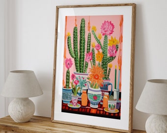 Mexican Cactus Poster, Matisse Style Mexican Art Prints, Traditional Mexican Artwork, Cactus Gift, Spanish Art, Saguaro Cactus Decor,