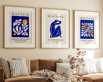 Set of 3 Matisse Print Set | Henri Matisse Poster | Blue Matisse Wall Art | Matisse Art Print Blue | Matisse Fashion | Matisse Sets