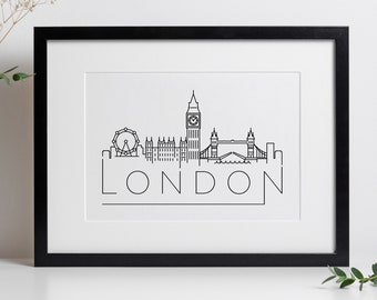 London Skyline England | Cityscape Line Art | London Print | London Gift | London Art | London Wall Art | London Poster