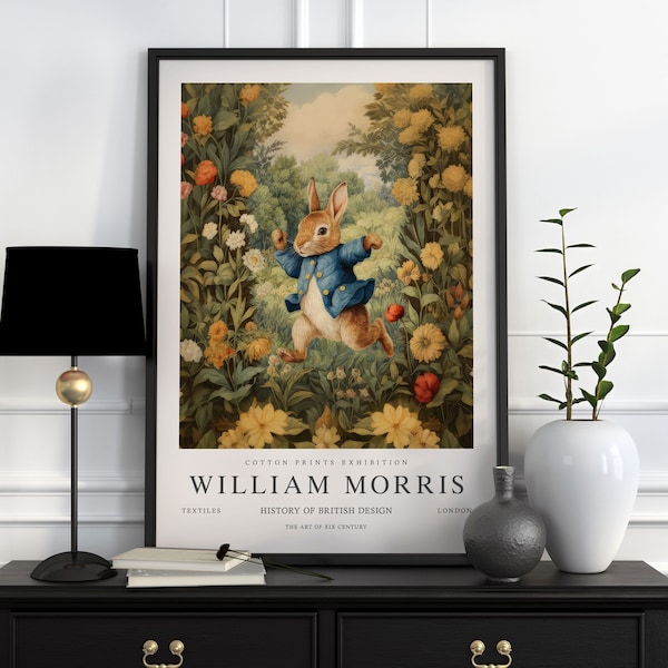 Impression William Morris, impression d'exposition William Morris, affiche William Morris, art mural vintage, art textile, affiche vintage, art lapin