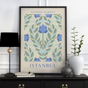 Flower Market Print, Botanical Wall Art, Floral Decor Posters, Istanbul Poster, Vintage Flower Exhibition Poster, Flower Market Print