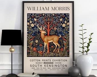 William Morris Print, William Morris Exhibition Print, William Morris Poster, Vintage Wall Art, Textiles Art, Vintage Poster, Deer Print