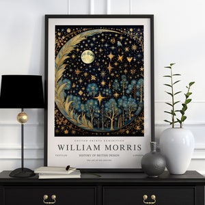 William Morris Moon & Stars Print, William Morris Exhibition Print, William Morris Poster, Vintage Wall Art, Textiles Art, Vintage Poster