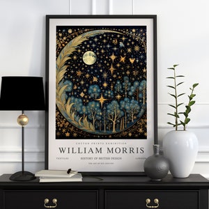 William Morris Moon & Stars Print, William Morris Exhibition Print, William Morris Poster, vintage Wall Art, Textiles Art, vintage Poster