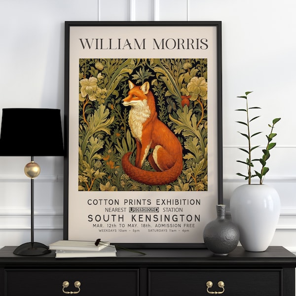 William Morris Print, William Morris Exhibition Print, William Morris Poster, Vintage Wall Art, Textiles Art, Vintage Poster, Fox Print