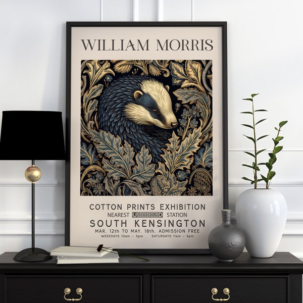 William Morris Print, Badger Art Print, William Morris Exhibition Print, William Morris Poster, Vintage Wall Art, Textiles Art