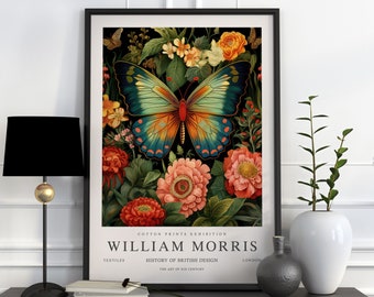 Impression papillon William Morris, impression d'exposition William Morris, affiche William Morris, art mural vintage, art textile, affiche vintage