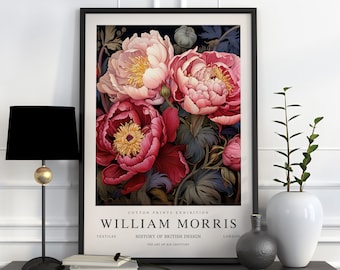 William Morris Print, William Morris Exhibition Print, Pink Peony William Morris Poster, Vintage Wall Art, Textiles Art, Vintage Poster Pink