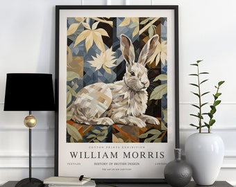 William Morris Print, Bunny William Morris Exhibition Print, Rabbit William Morris Poster, Vintage Wall Art, Textiles Art, Vintage Poster