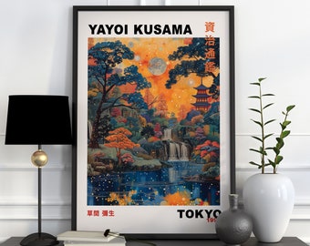 Cartel de exposición japonesa, impresión de arte Yayoi Kusama, decoración de arte de pared tradicional japonesa, decoración asiática, arte japonés, grabado en madera japonés