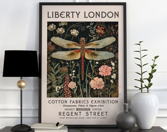Impression Liberty London, impression William Morris, impression de l'exposition, affiche William Morris, art mural vintage, textiles, affiche vintage, libellule