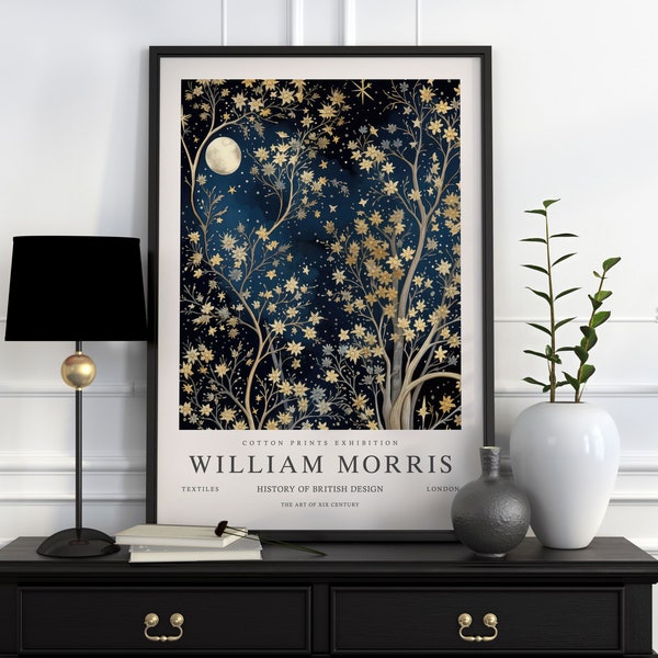 William Morris Stars & Moon Print, William Morris Exhibition Print, William Morris Poster, Vintage Wall Art, Textiles Art, Vintage Poster